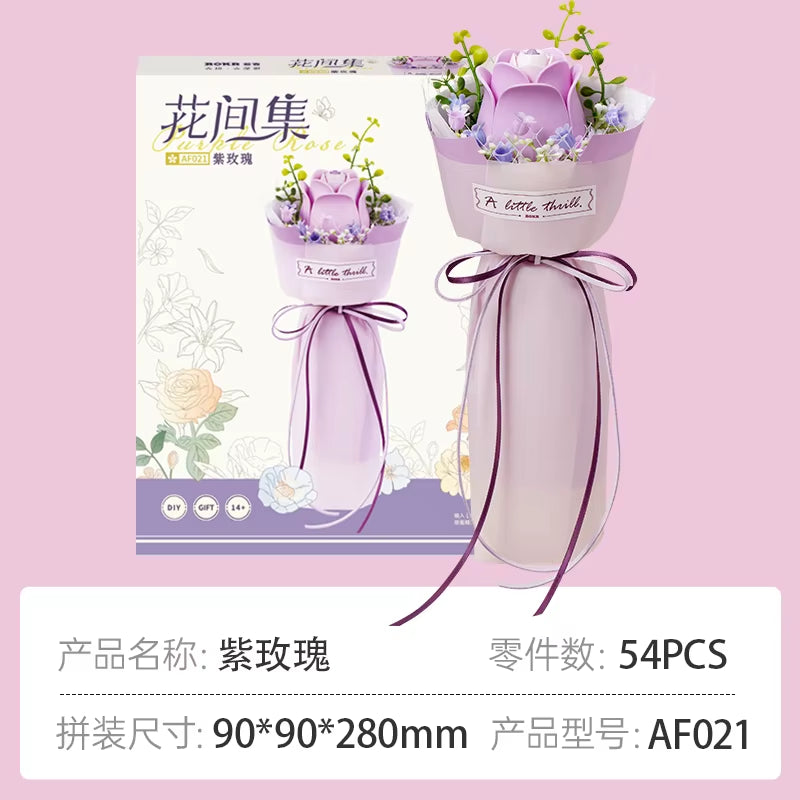 Robotime Rokr Flower Building Blocks Craft Set 3D Puzzle Bouquet Set Everflower Mother'S Day Birthday Romantic Gift Assembly