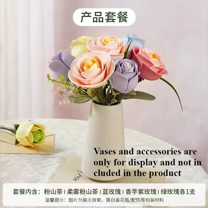 Robotime Rokr Flower Building Blocks Craft Set 3D Puzzle Bouquet Set Everflower Mother'S Day Birthday Romantic Gift Assembly