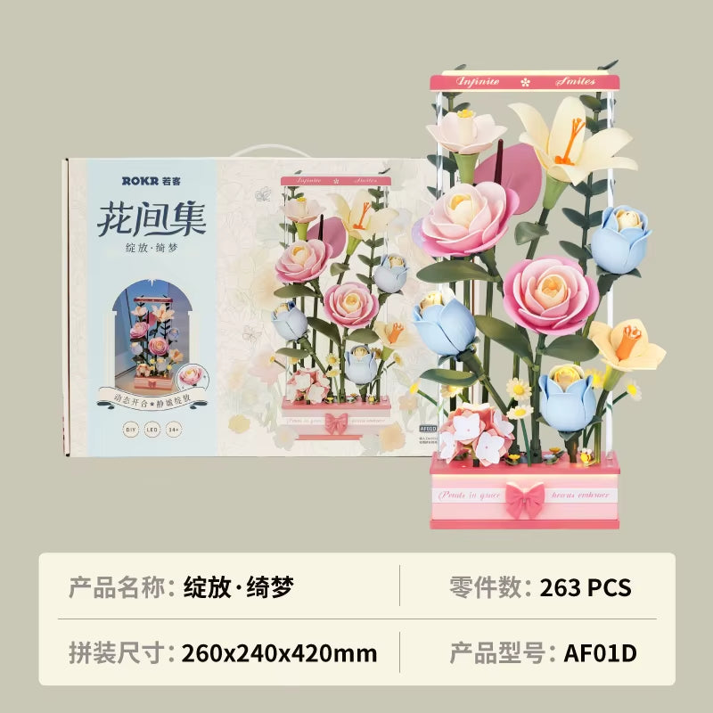Robotime Rokr Flower Building Blocks Craft Set 3D Puzzle Bouquet Set Everflower Mother'S Day Birthday Romantic Gift Assembly