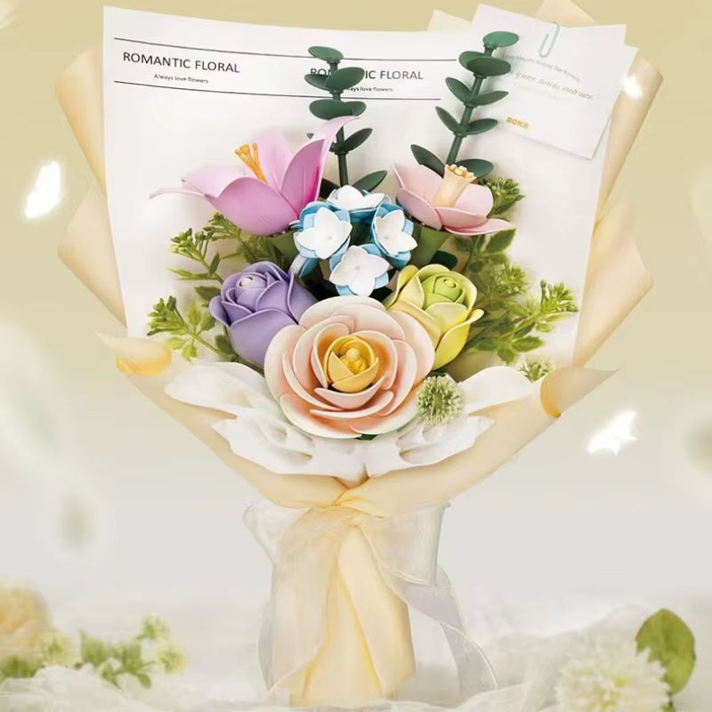 Robotime Rokr Flower Building Blocks Craft Set 3D Puzzle Bouquet Set Everflower Mother'S Day Birthday Romantic Gift Assembly