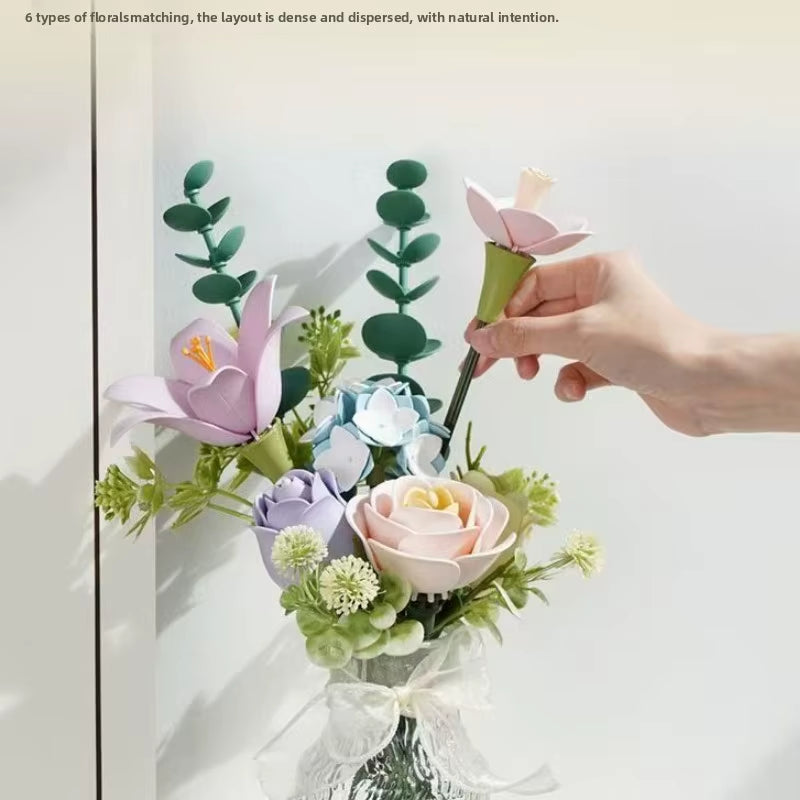 Robotime Rokr Flower Building Blocks Craft Set 3D Puzzle Bouquet Set Everflower Mother'S Day Birthday Romantic Gift Assembly